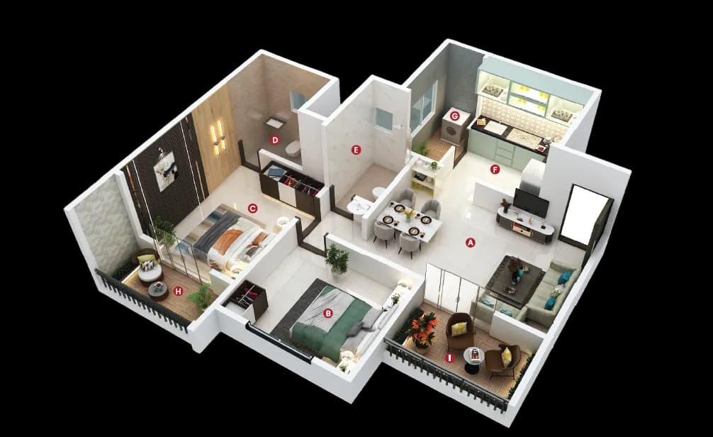 2BHK Apartments layout render